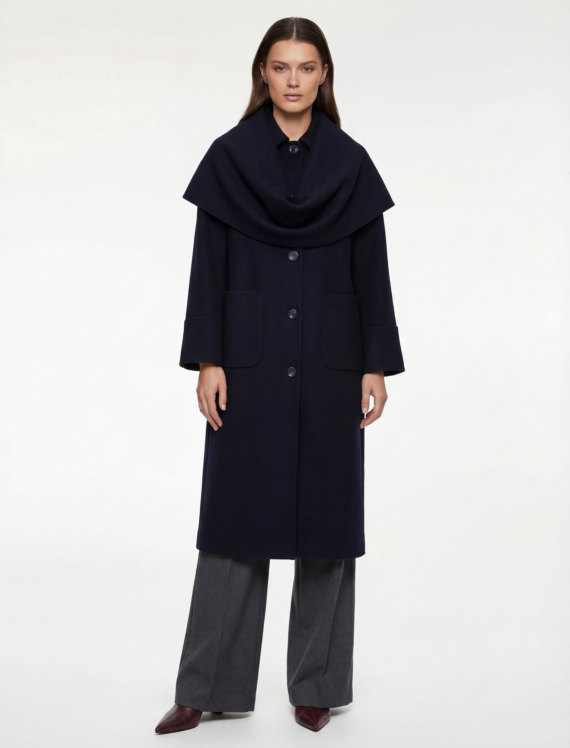   Atkılı Kaban Kaşe Uzun Cepli Düğmeli Uzun Kollu