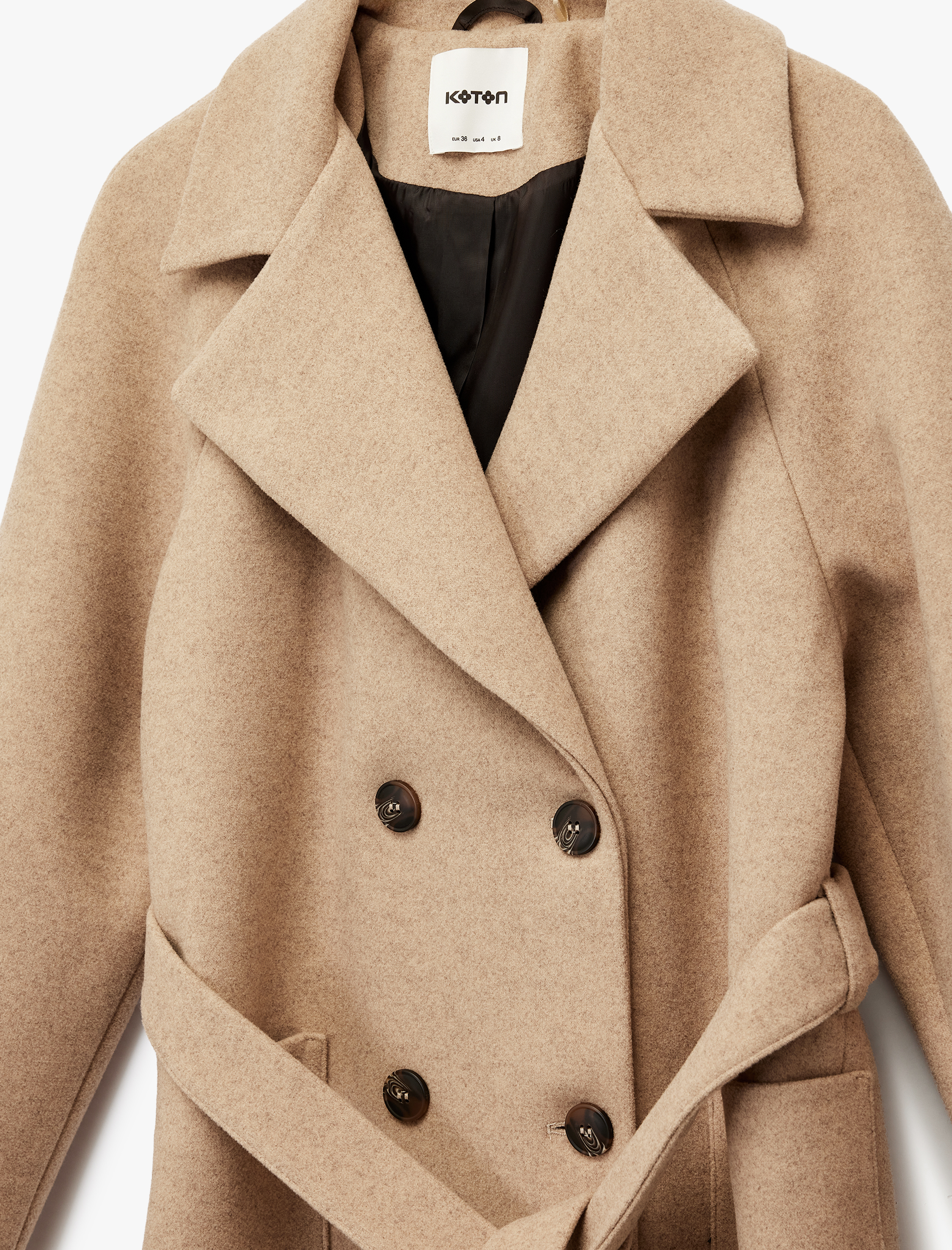   Uzun Kollu Cepli Kemerli Kruvaze Uzun Kaşe Kaban