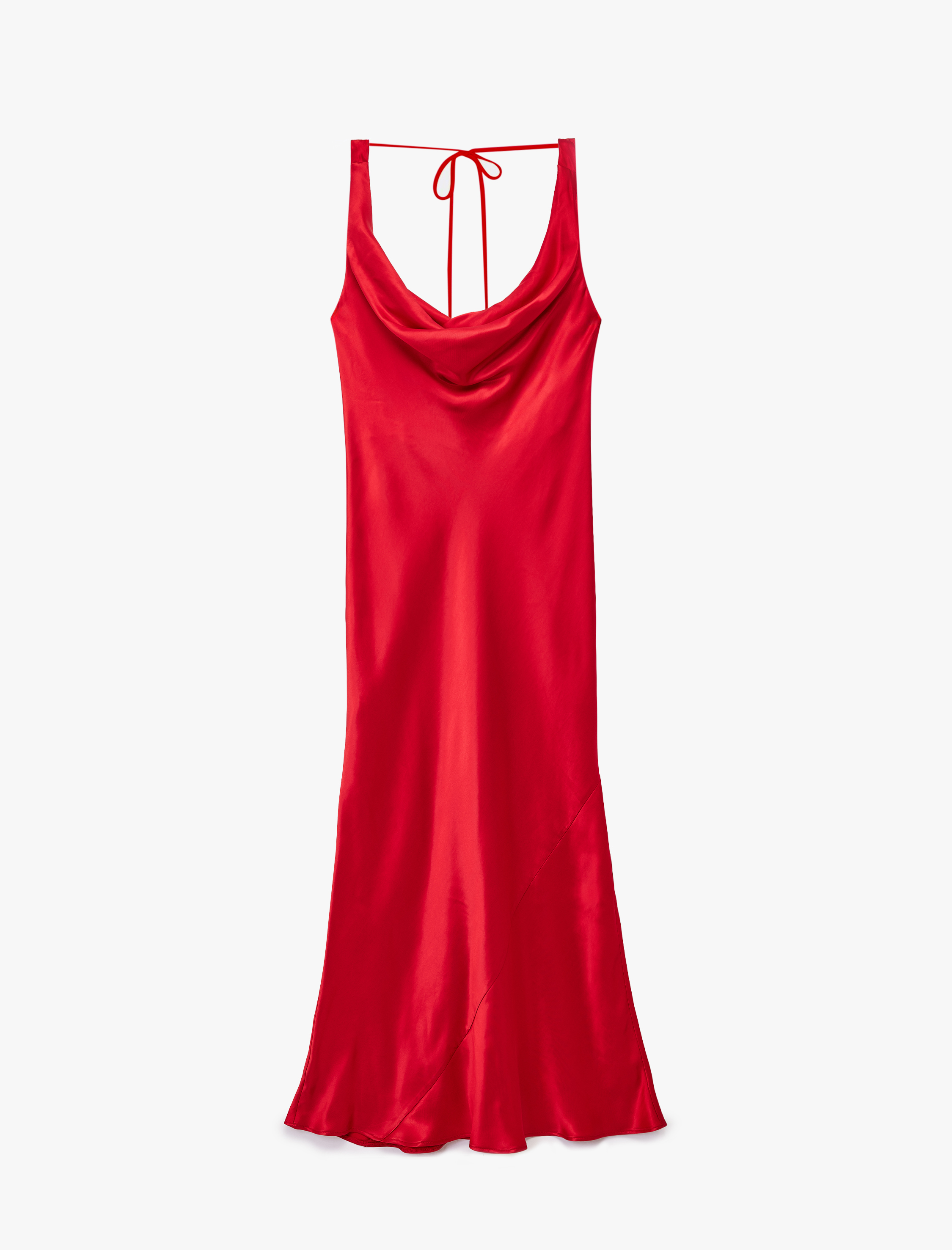   Kolsuz Degaje Yaka Viskon Karışımlı Saten Uzun Abiye Elbise