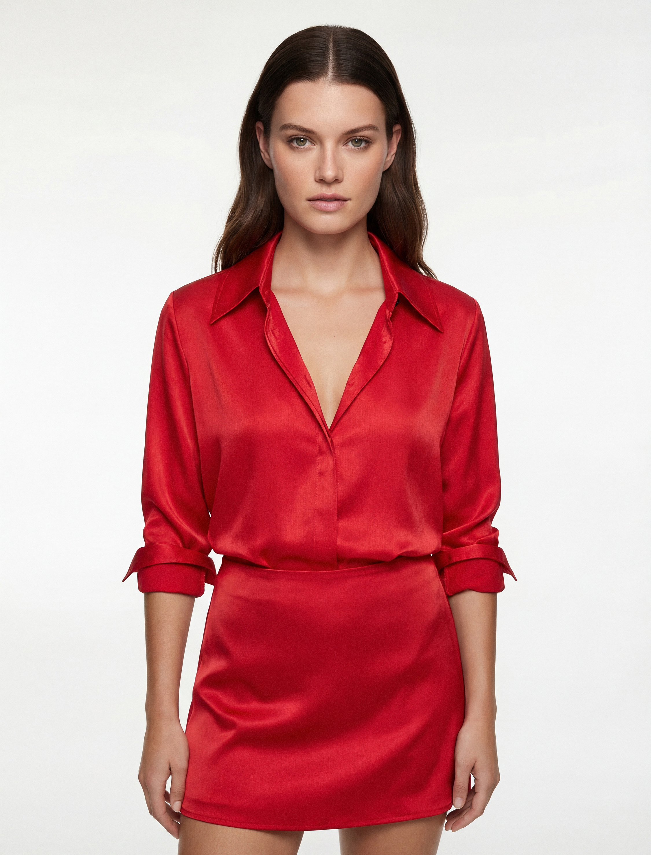   Regular Fit Uzun Kollu Klasik Yaka Saten Gömlek