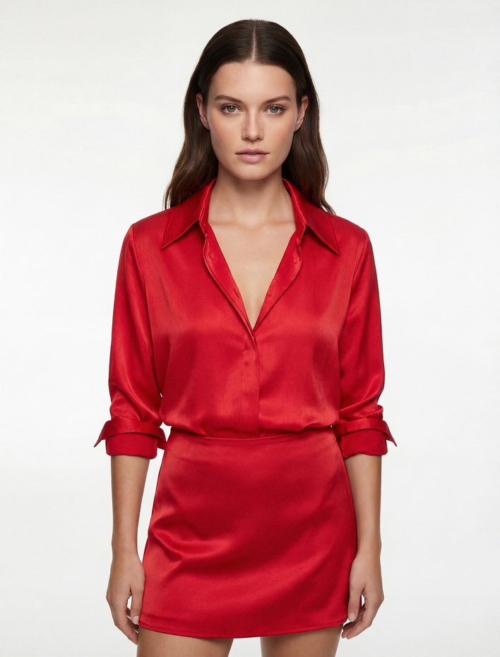  Regular Fit Uzun Kollu Klasik Yaka Saten Gömlek