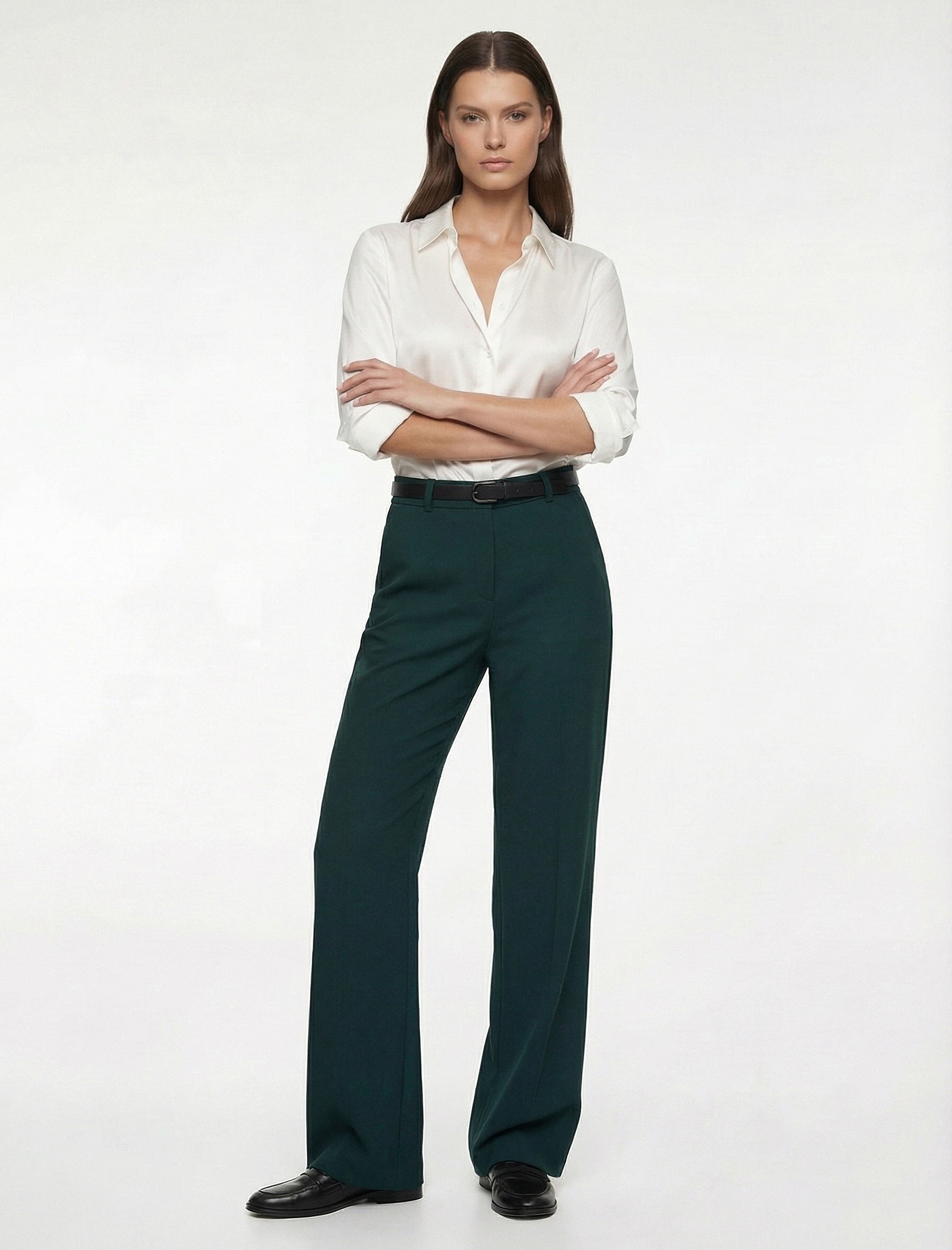   Cepli Düz Geniş Paça Kemerli Pantolon