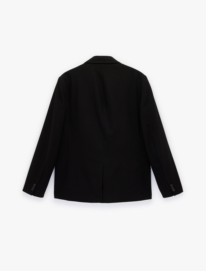  Uzun Kollu Kapaklı Cepli Mono Yaka Düğmeli Blazer Ceket