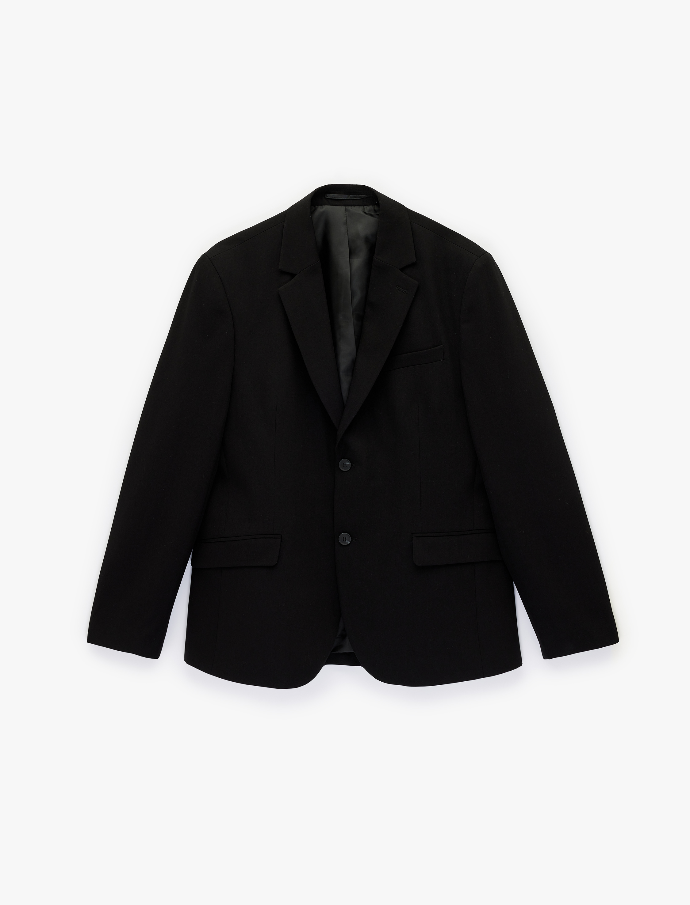   Uzun Kollu Kapaklı Cepli Mono Yaka Düğmeli Blazer Ceket