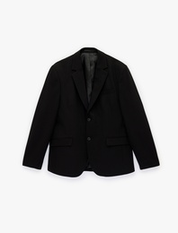 Uzun Kollu Kapaklı Cepli Mono Yaka Düğmeli Blazer Ceket