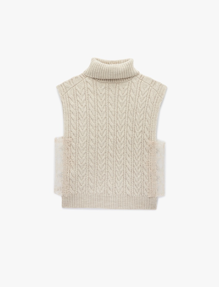  Koton X Şahika Ercümen - Yanları Dantel Detaylı Balıkçı Yaka Saç Örgü Süveter