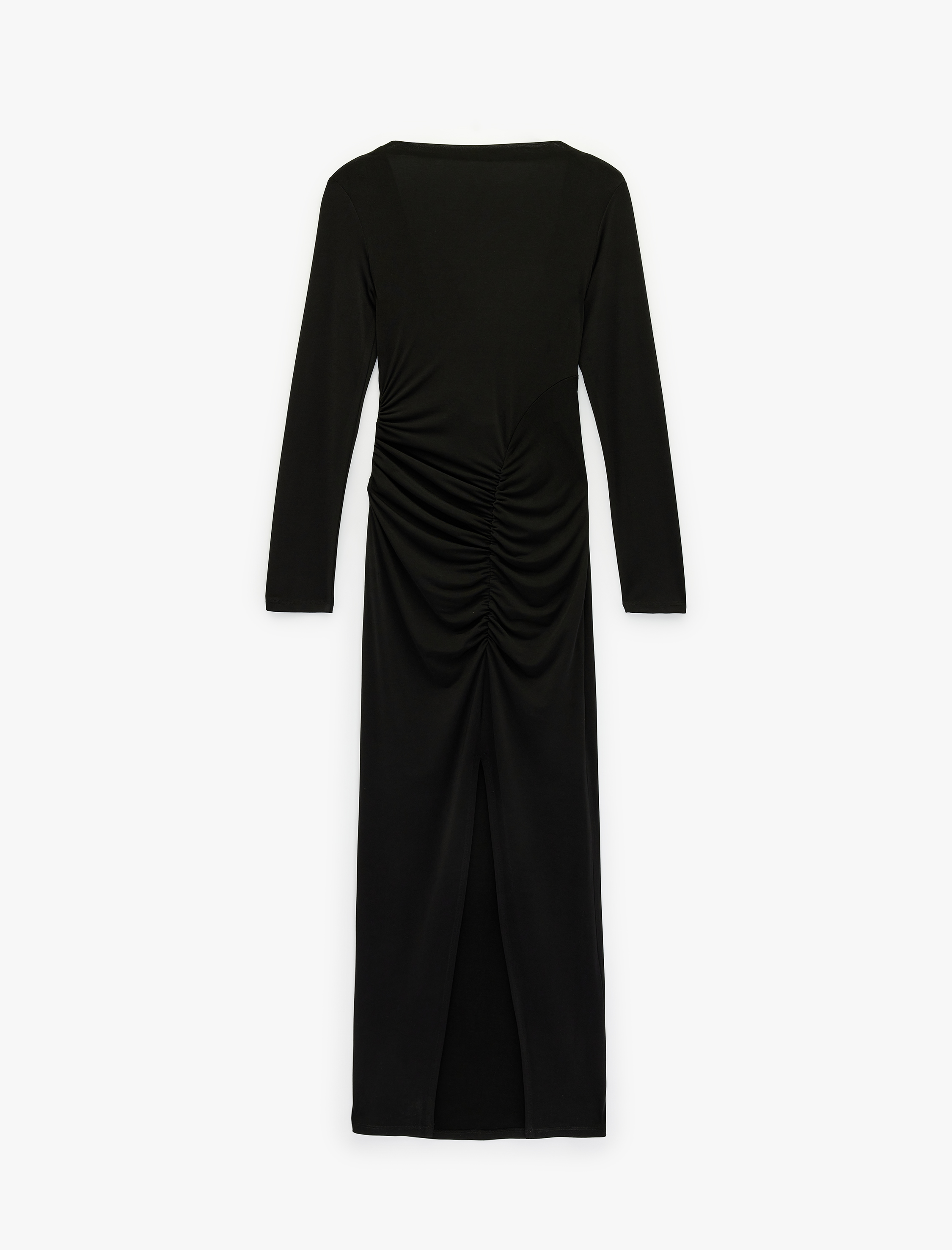   Slim Fit Drapeli Uzun Kollu Hakim Yaka Uzun Elbise