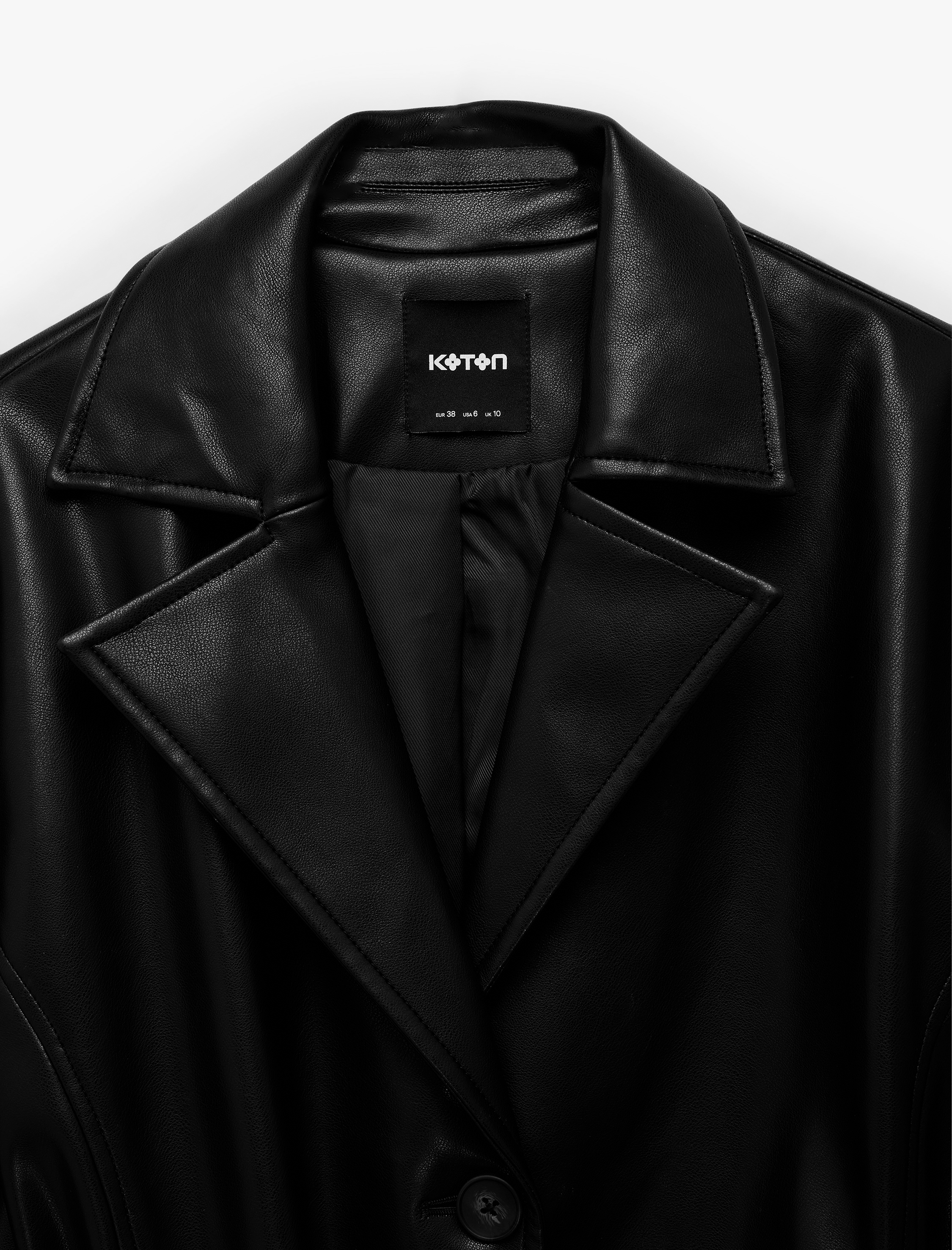   Uzun Kollu Cepli Kemerli Suni Deri Trençkot