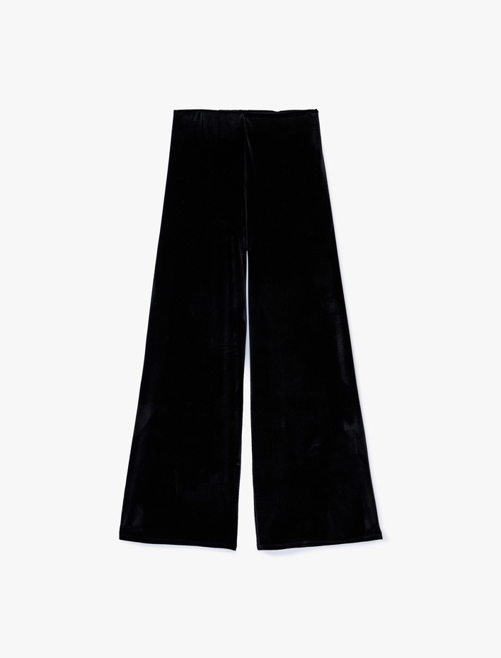  Slim Fit Yüksek Bel Geniş Paça Kadife Pantolon