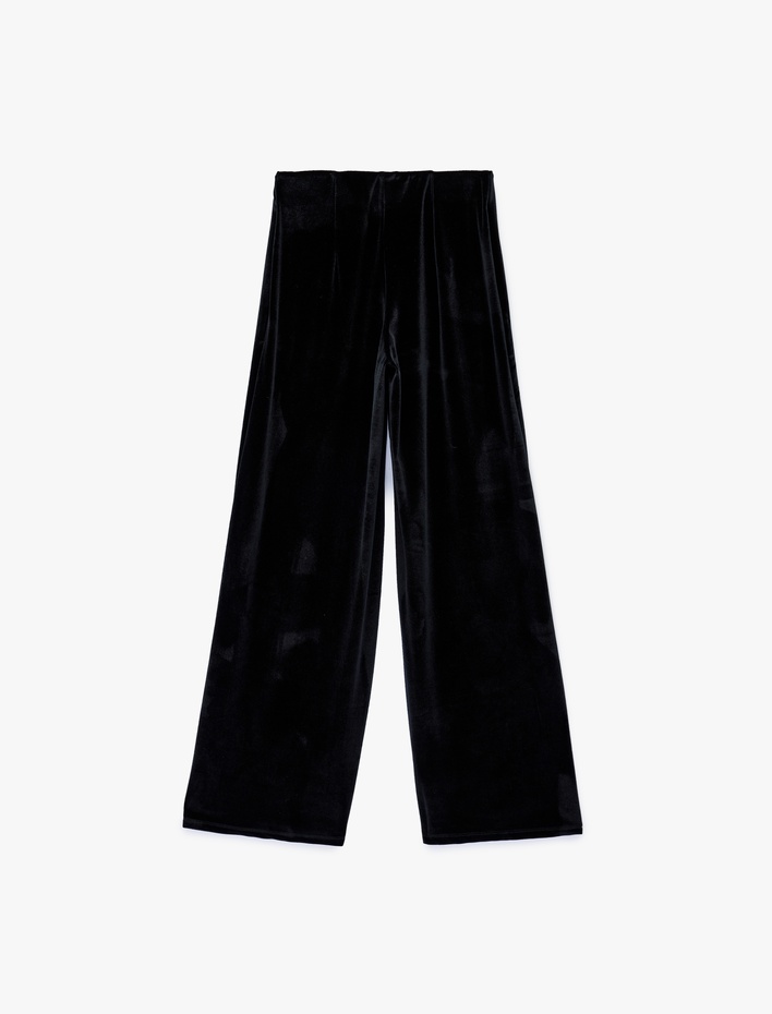  Slim Fit Yüksek Bel Geniş Paça Kadife Pantolon