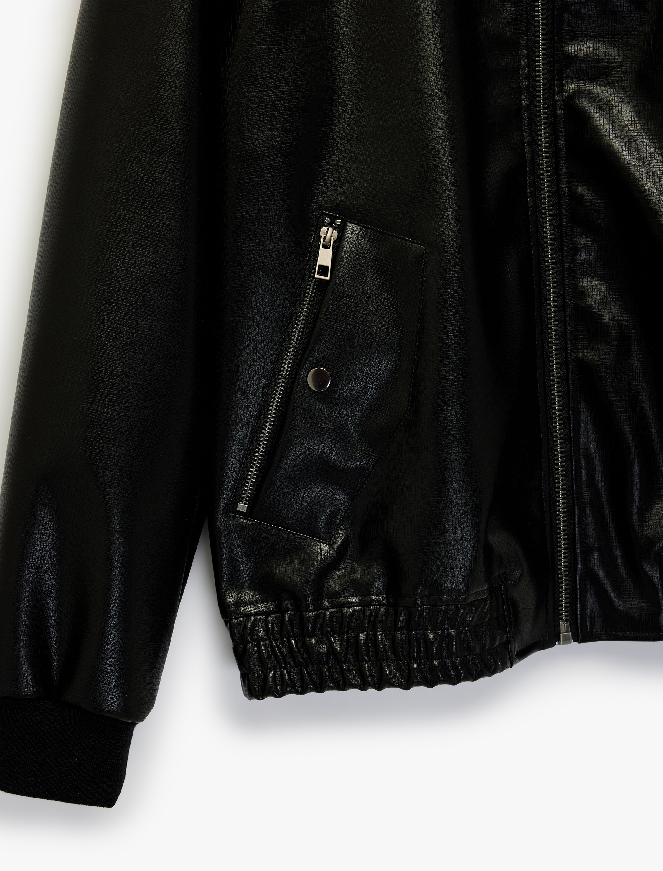   Regular Fit Fermuarlı Cepli Kolej Yaka Bomber Suni Deri Ceket