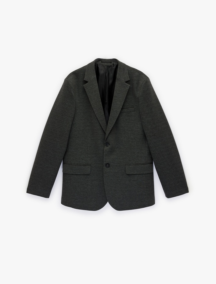  Slim Fit Viskon Karışımlı Düğmeli Kapaklı Cepli Mono Yaka Blazer Ceket