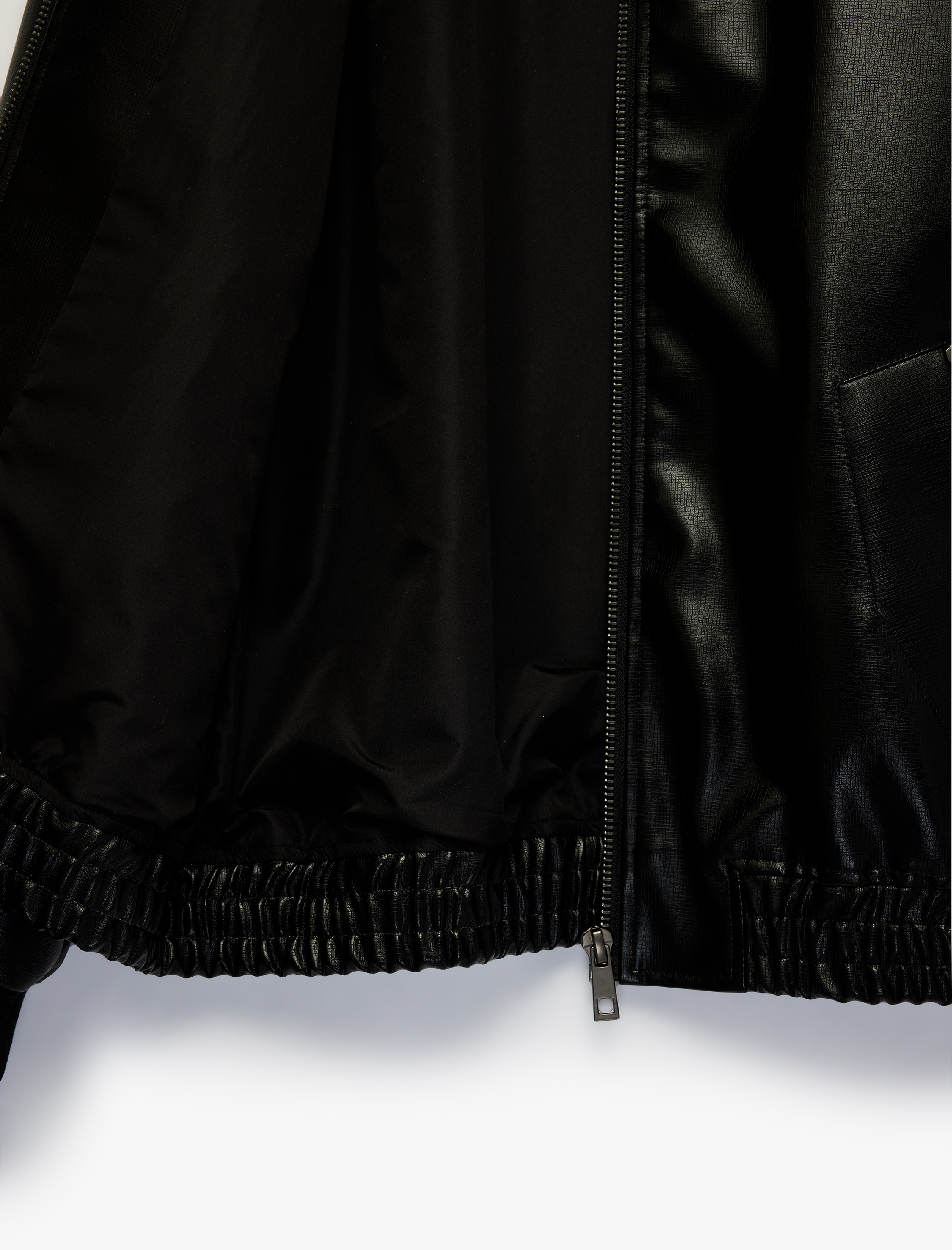   Regular Fit Fermuarlı Cepli Kolej Yaka Bomber Suni Deri Ceket