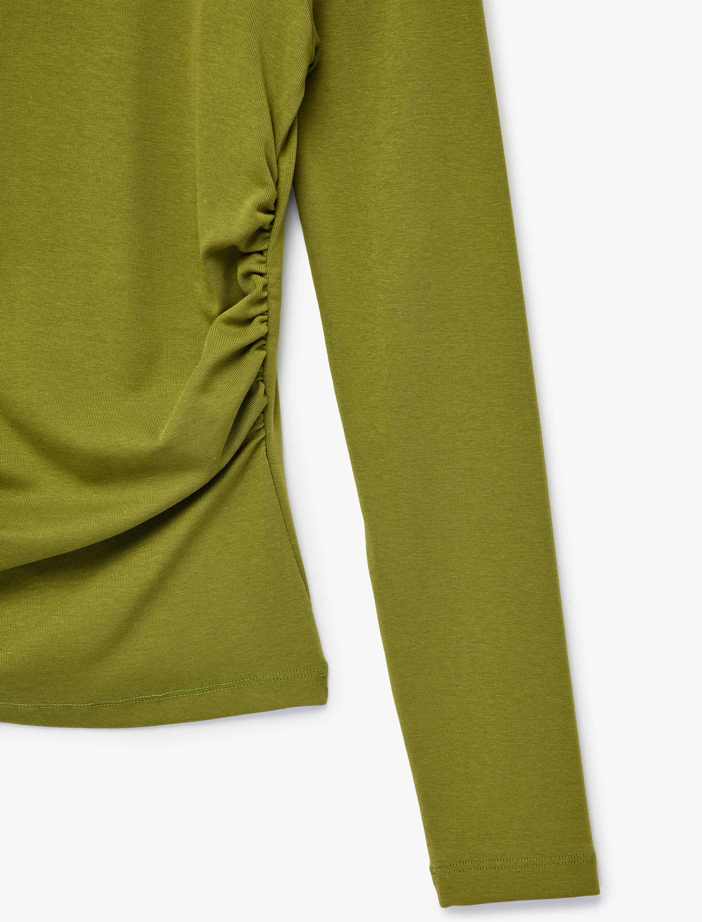   Pamuklu Slim Fit Kayık Yaka Drapeli Uzun Kollu Tişört