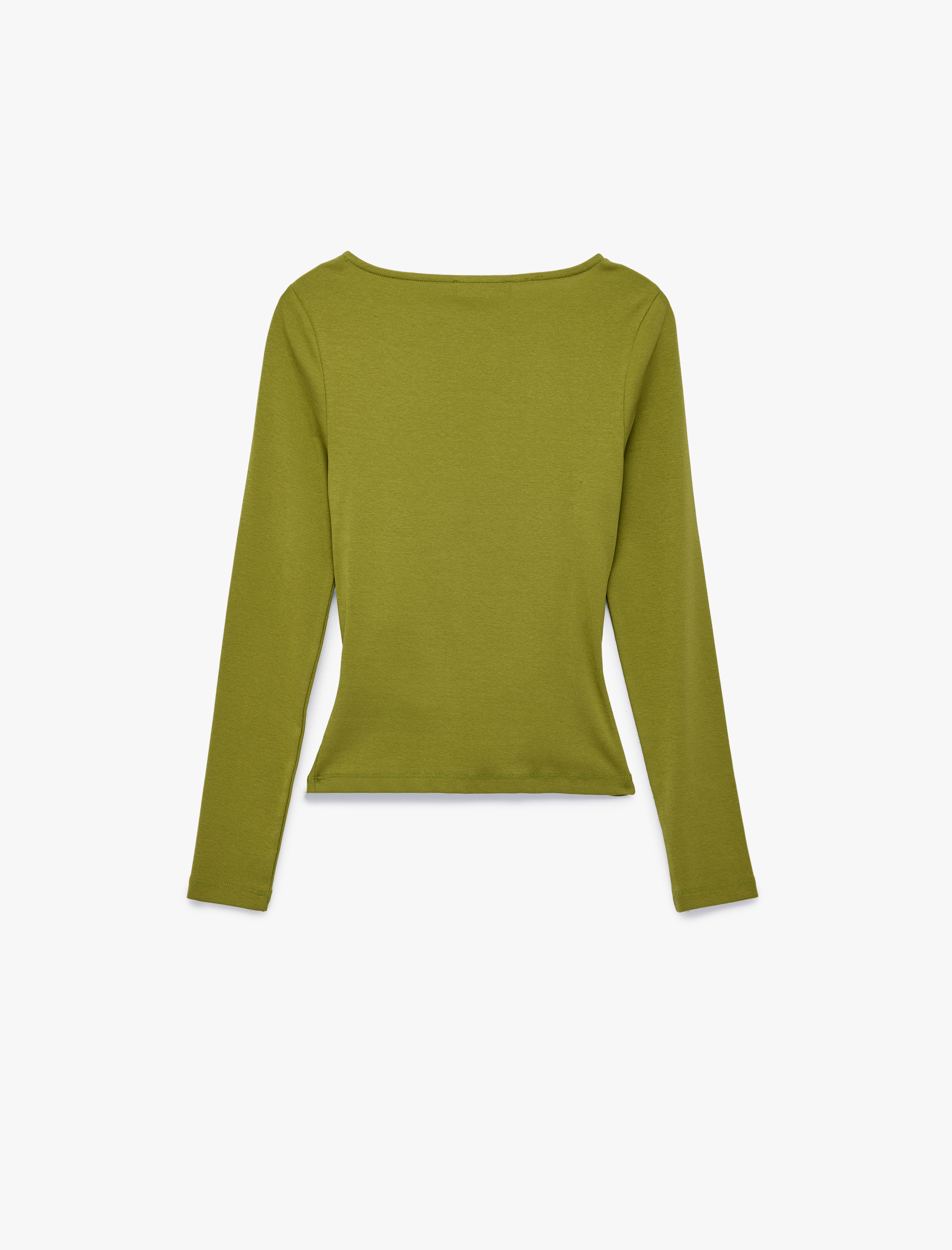   Pamuklu Slim Fit Kayık Yaka Drapeli Uzun Kollu Tişört