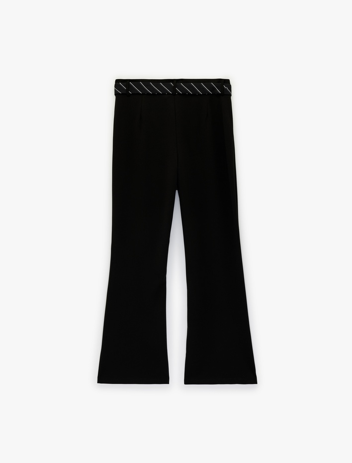  Kravat Kemer Detaylı Yüksek Bel Geniş Hafif İspanyol Paça Kumaş Pantolon