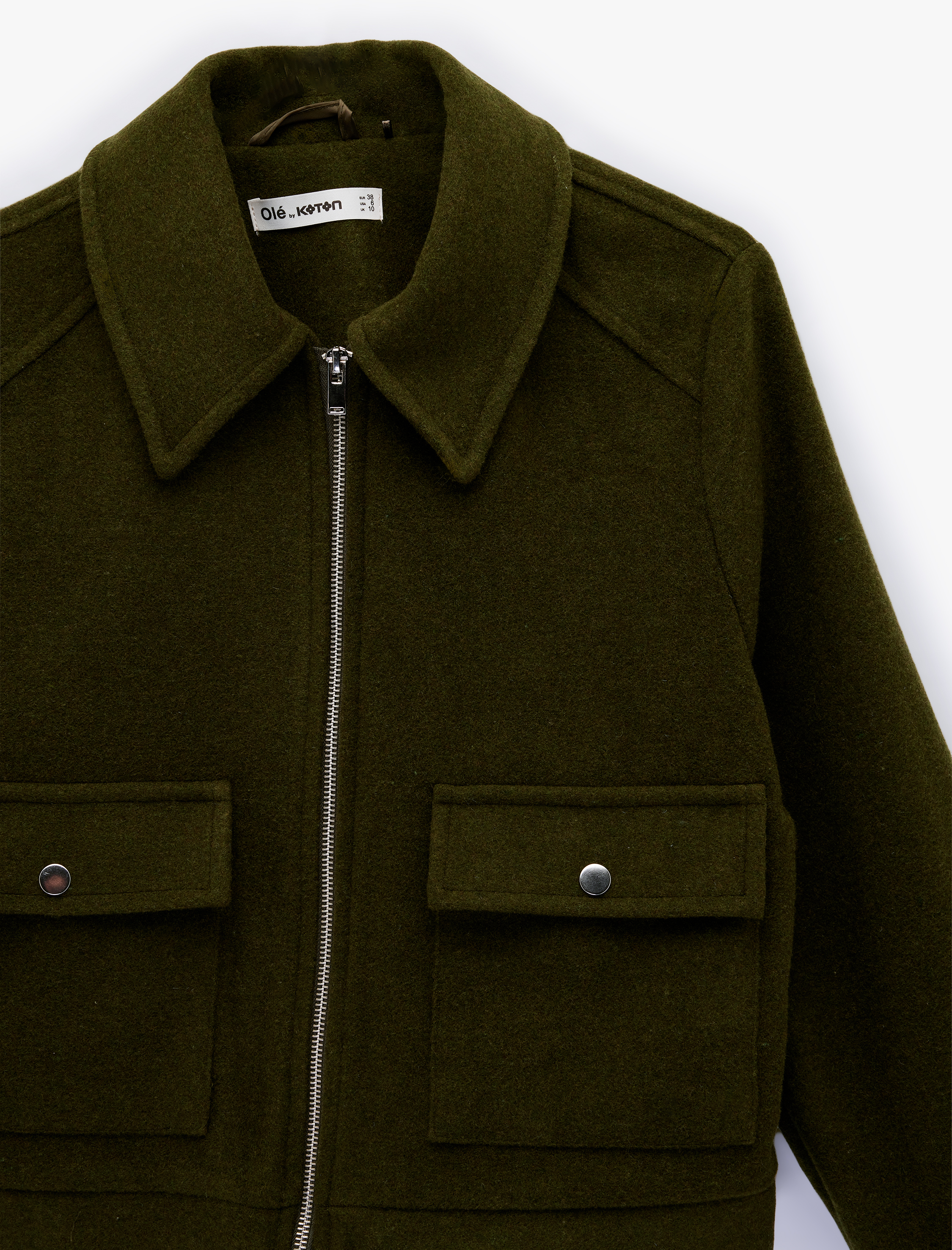   Uzun Kollu Klasik Yaka Cep Detaylı Oversize Fermuarlı Ceket