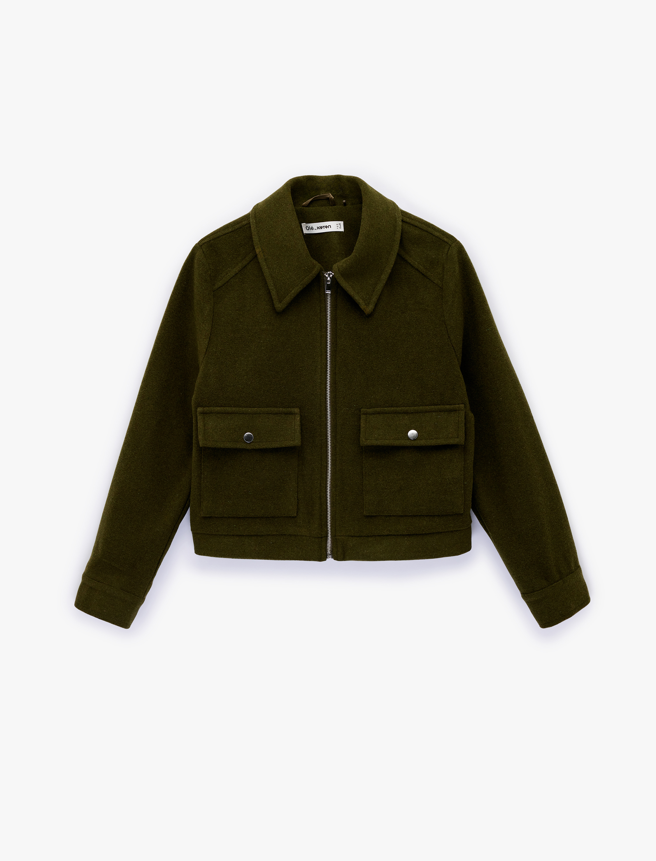   Uzun Kollu Klasik Yaka Cep Detaylı Oversize Fermuarlı Ceket