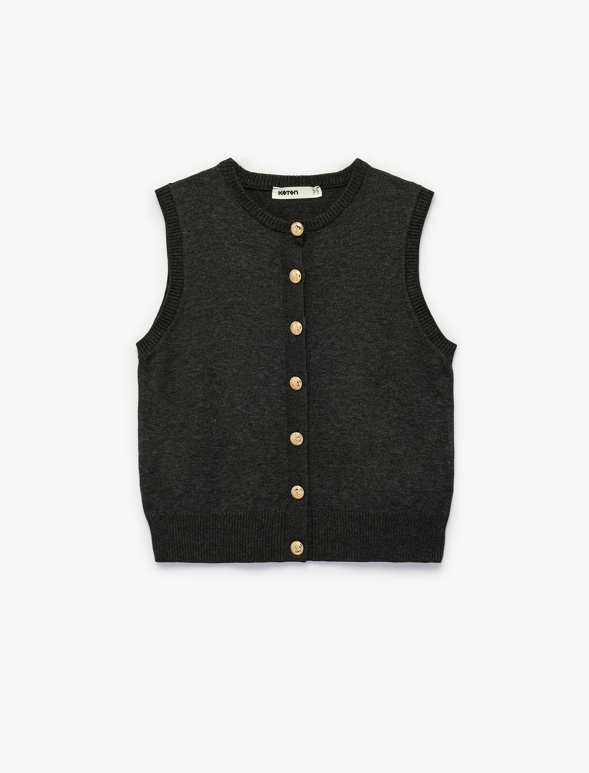   Gold Düğmeli Bisiklet Yaka Triko Yelek