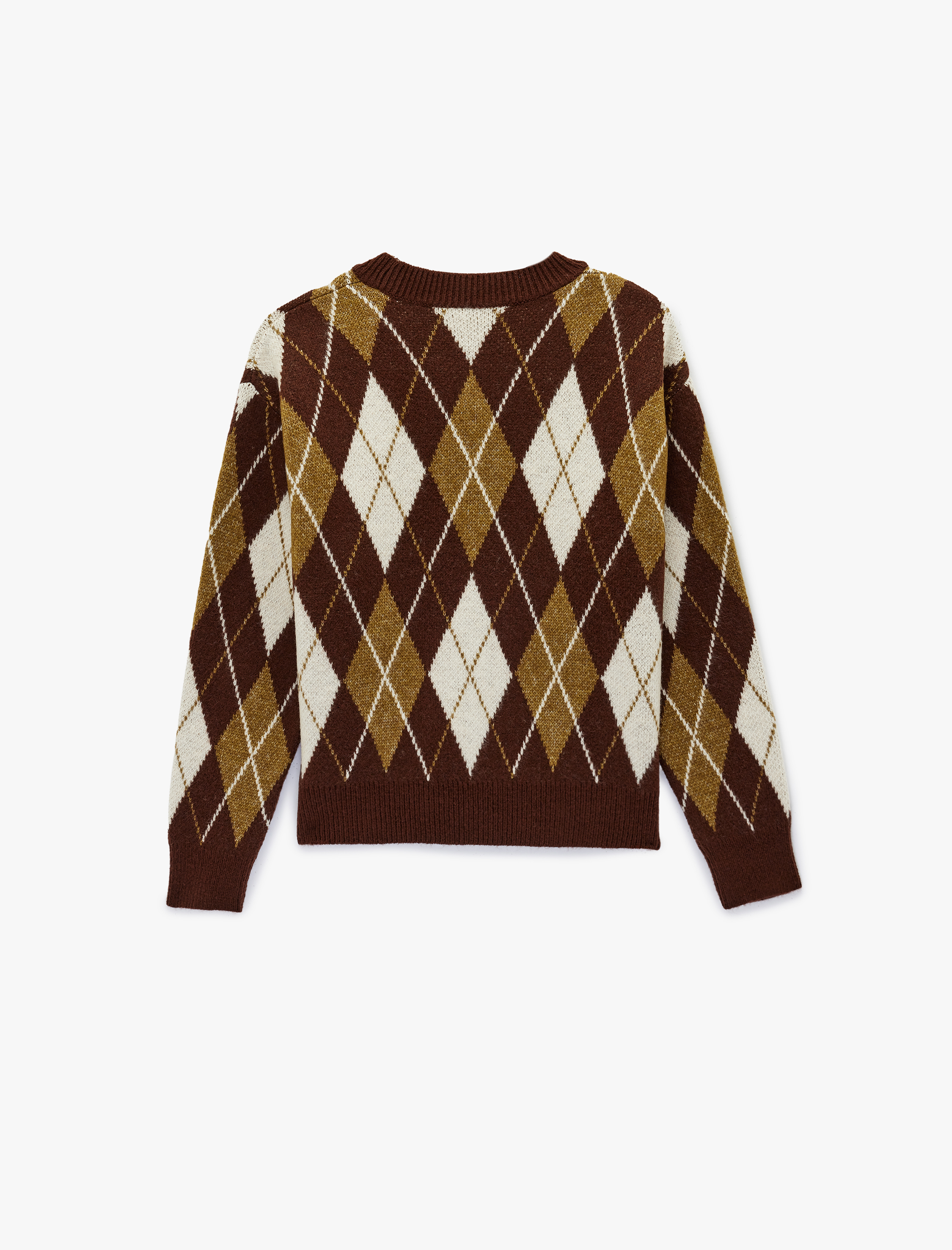   Uzun Kollu Bisiklet Yaka Baklava Desenli Triko Kazak