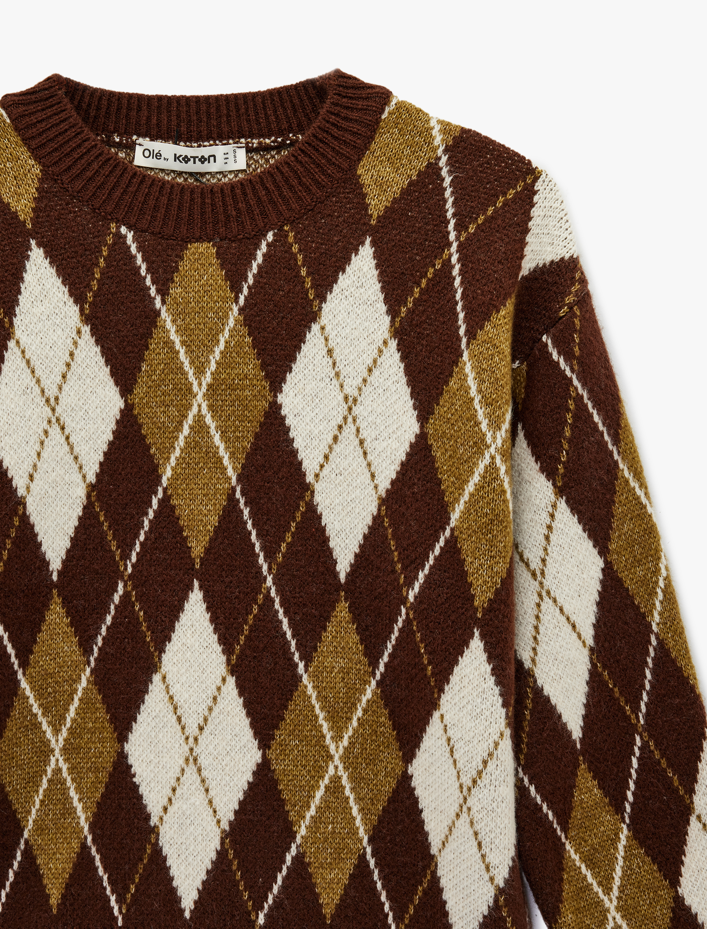   Uzun Kollu Bisiklet Yaka Baklava Desenli Triko Kazak