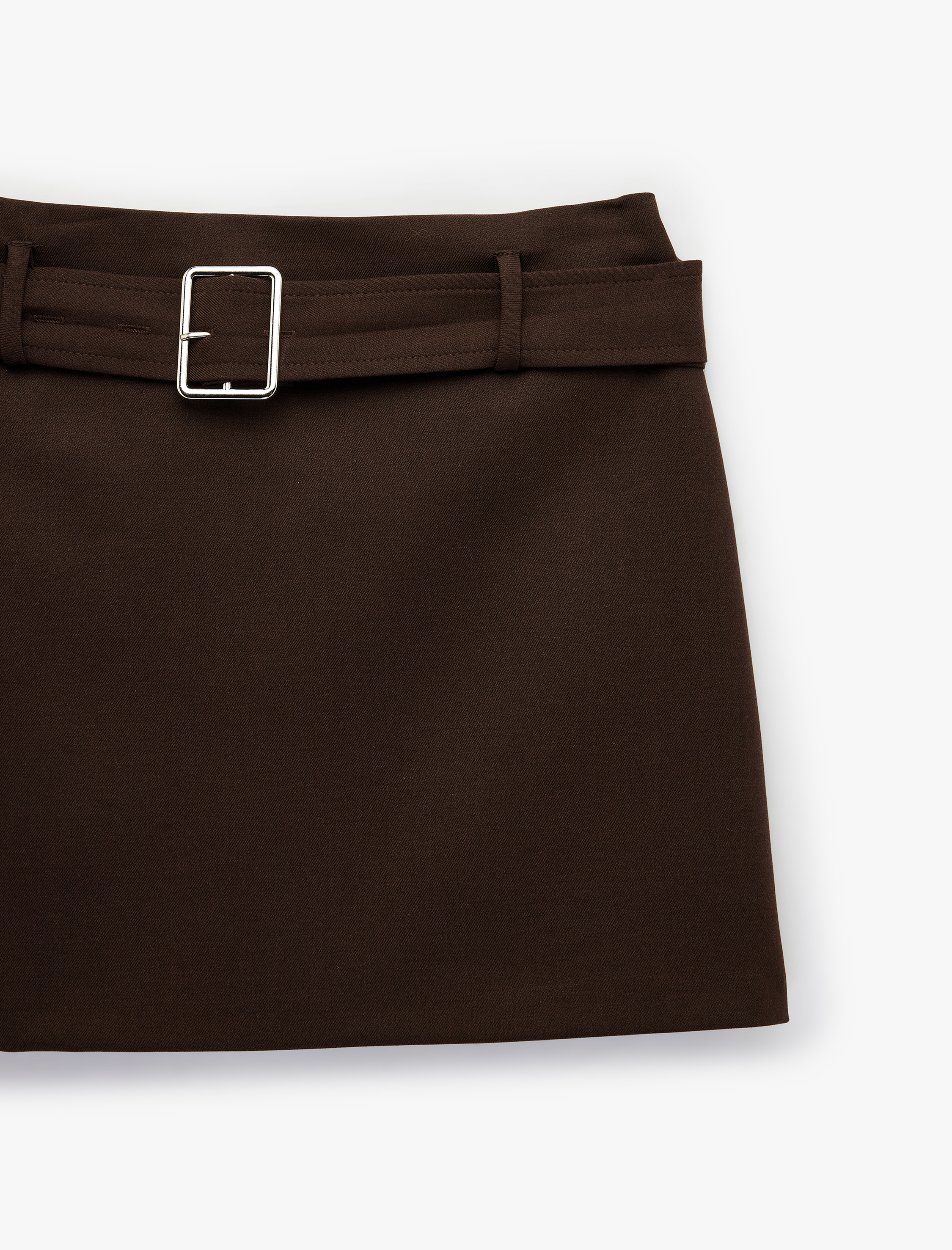   Slim Fit Kemer Detaylı Mini A Kesim Etek