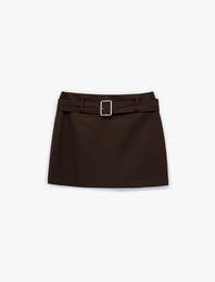 Slim Fit Kemer Detaylı Mini A Kesim Etek