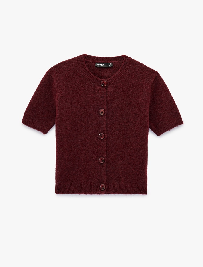  Bisiklet Yaka Düğmeli Kısa Kollu Triko Hırka