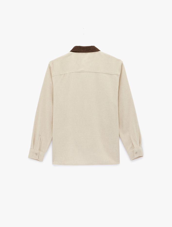  Regular Fit Cepli Renk Kontrastlı Klasik Yaka Uzun Kollu Gömlek