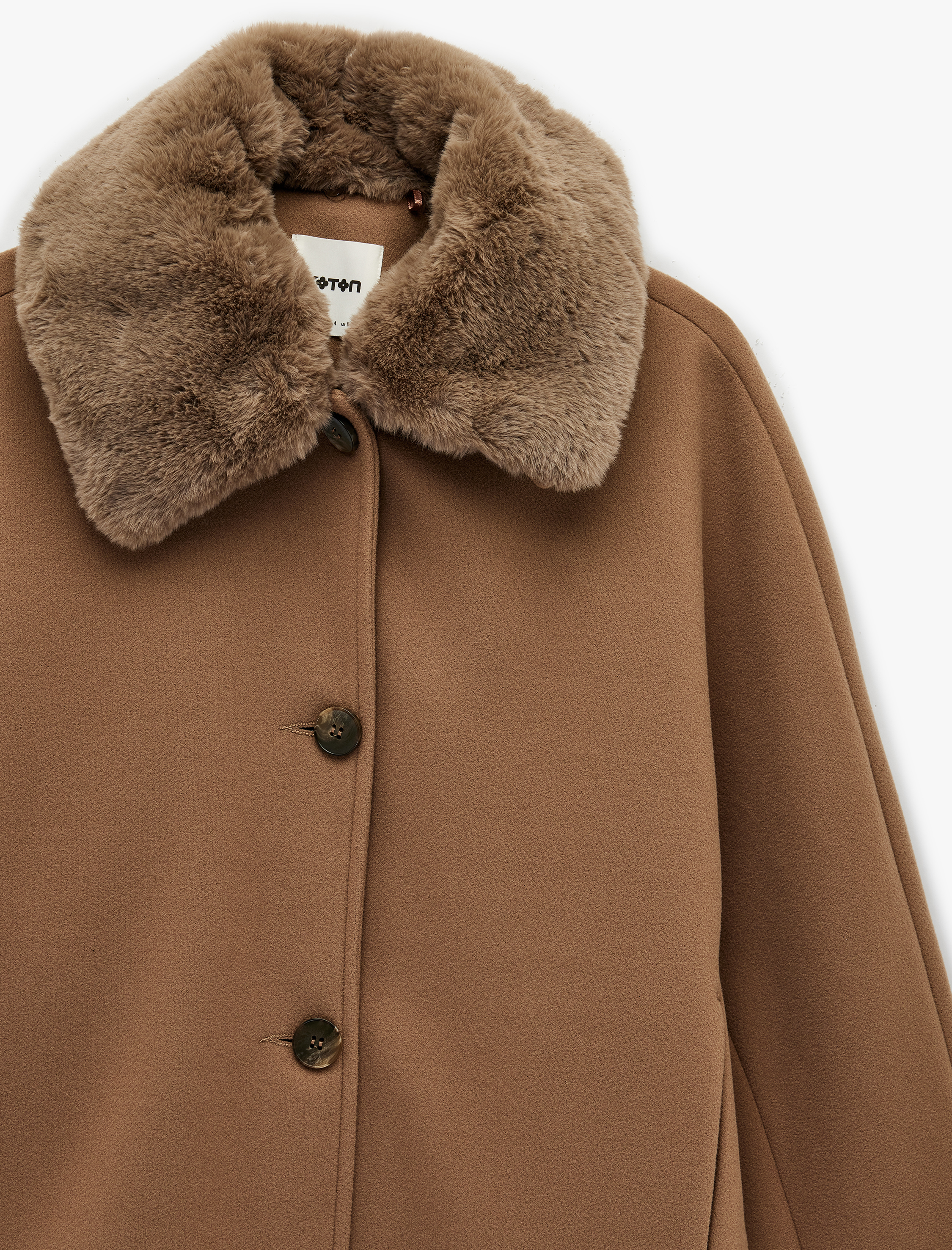   Uzun Kollu Çıkarılabilir Suni Kürk Yaka Oversize Kısa Kaşe Kaban