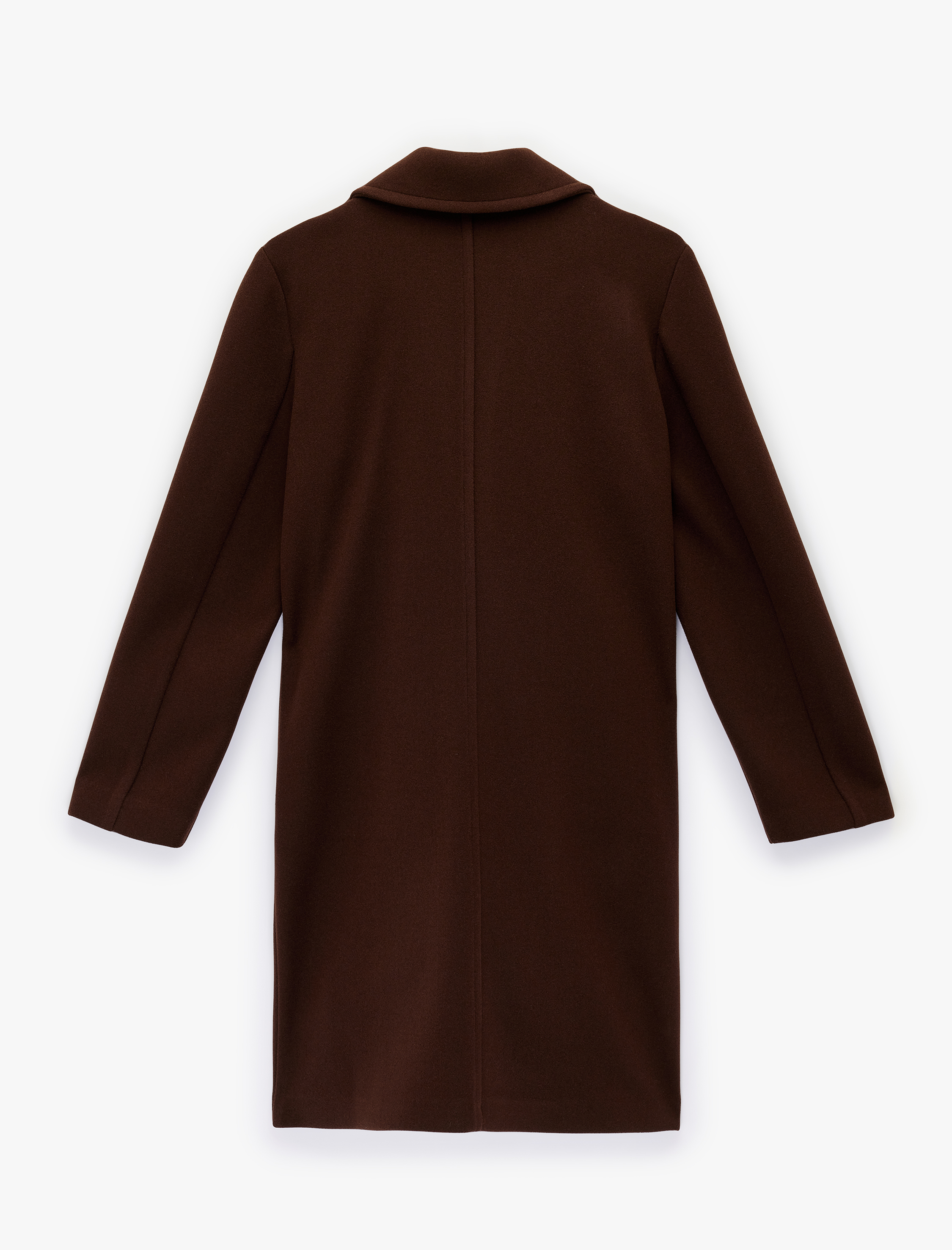   Uzun Kollu Düğmeli Cepli Kruvaze Uzun Kaşe Kaban