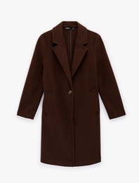 Uzun Kollu Düğmeli Cepli Kruvaze Uzun Kaşe Kaban