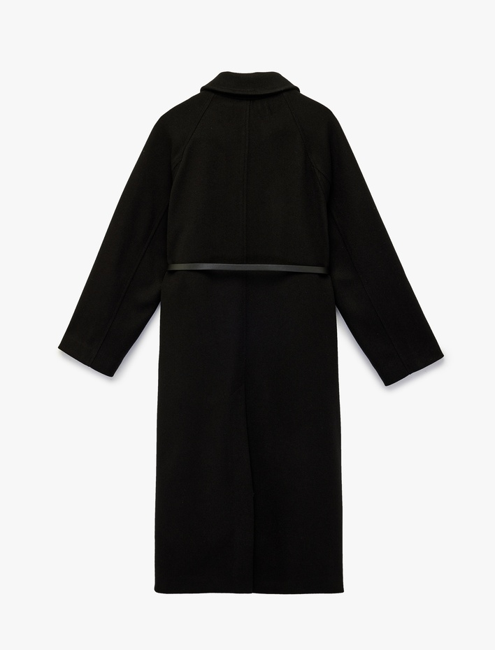  Kemerli Kaşe Kaban Cepli Regular Fit Uzun Kollu