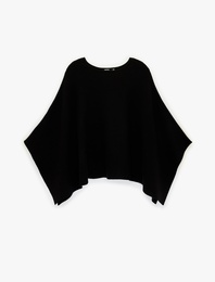 Uzun Yarasa Kollu Bisiklet Yaka Oversize Triko Panço