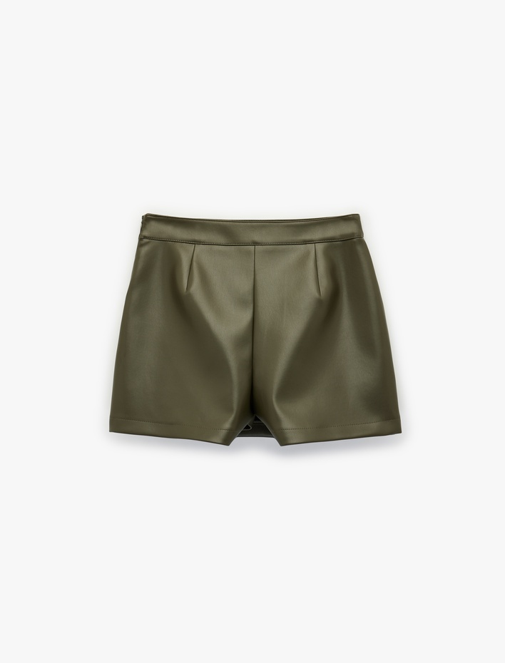  Slim Fit Yırtmaç Detaylı A Kesim Mini Saten Şort Etek