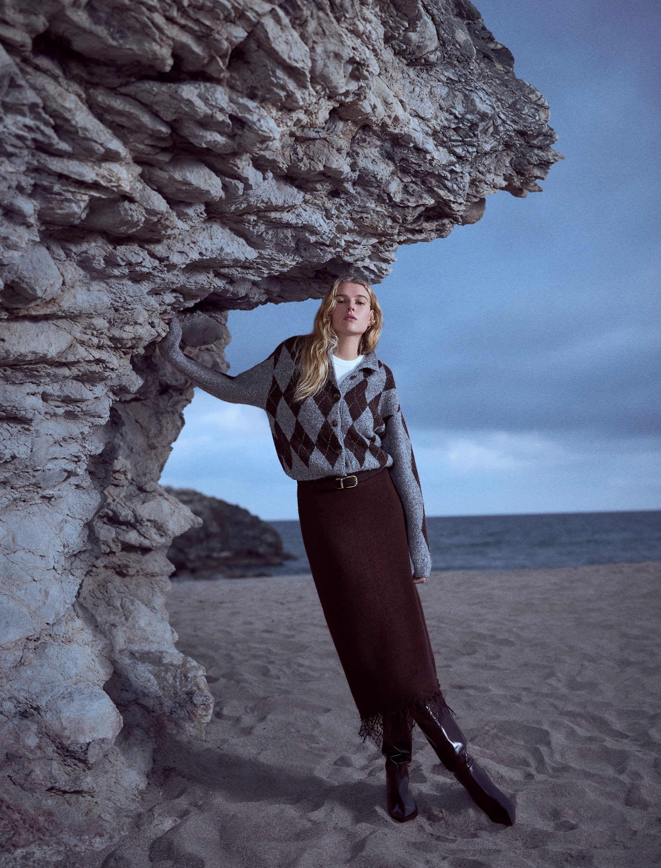   Koton X Şahika Ercümen - Uzun Kollu Düğmeli Triko Baklava Desenli Hırka