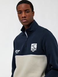 Regular Fit Baskılı Renk Bloklu Şardonlu Yarım Fermuarlı Sweatshirt