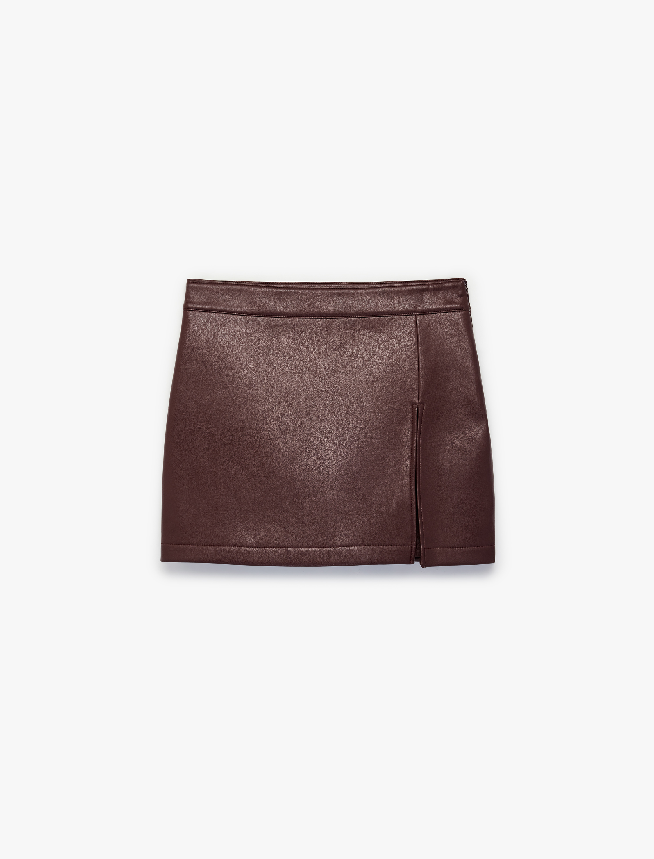   Yırtmaç Detaylı A Kesim Mini Suni Deri Şort Etek