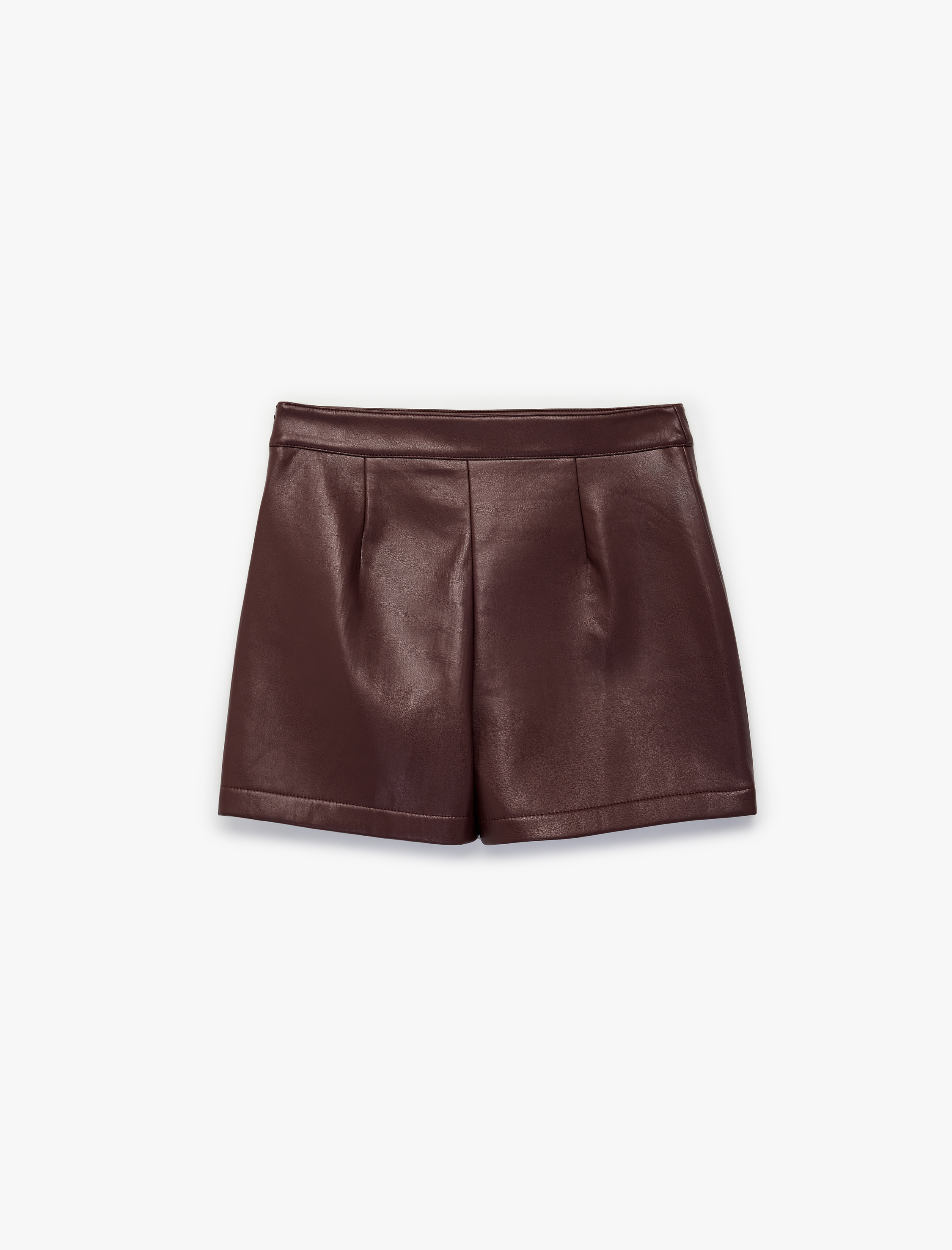   Yırtmaç Detaylı A Kesim Mini Suni Deri Şort Etek