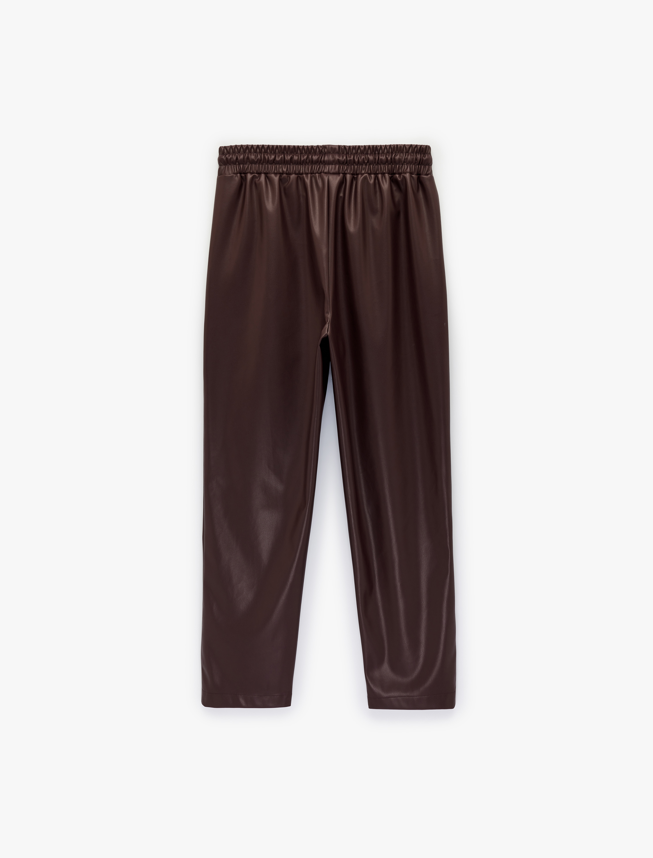   Beli Lastikli Yan Cepli Cigarette Suni Deri Pantolon