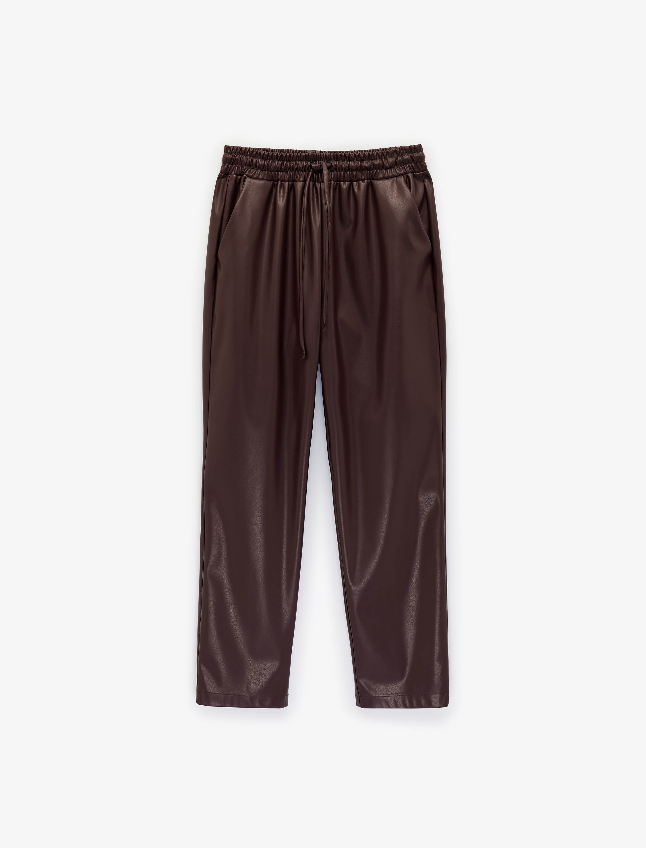   Beli Lastikli Yan Cepli Cigarette Suni Deri Pantolon