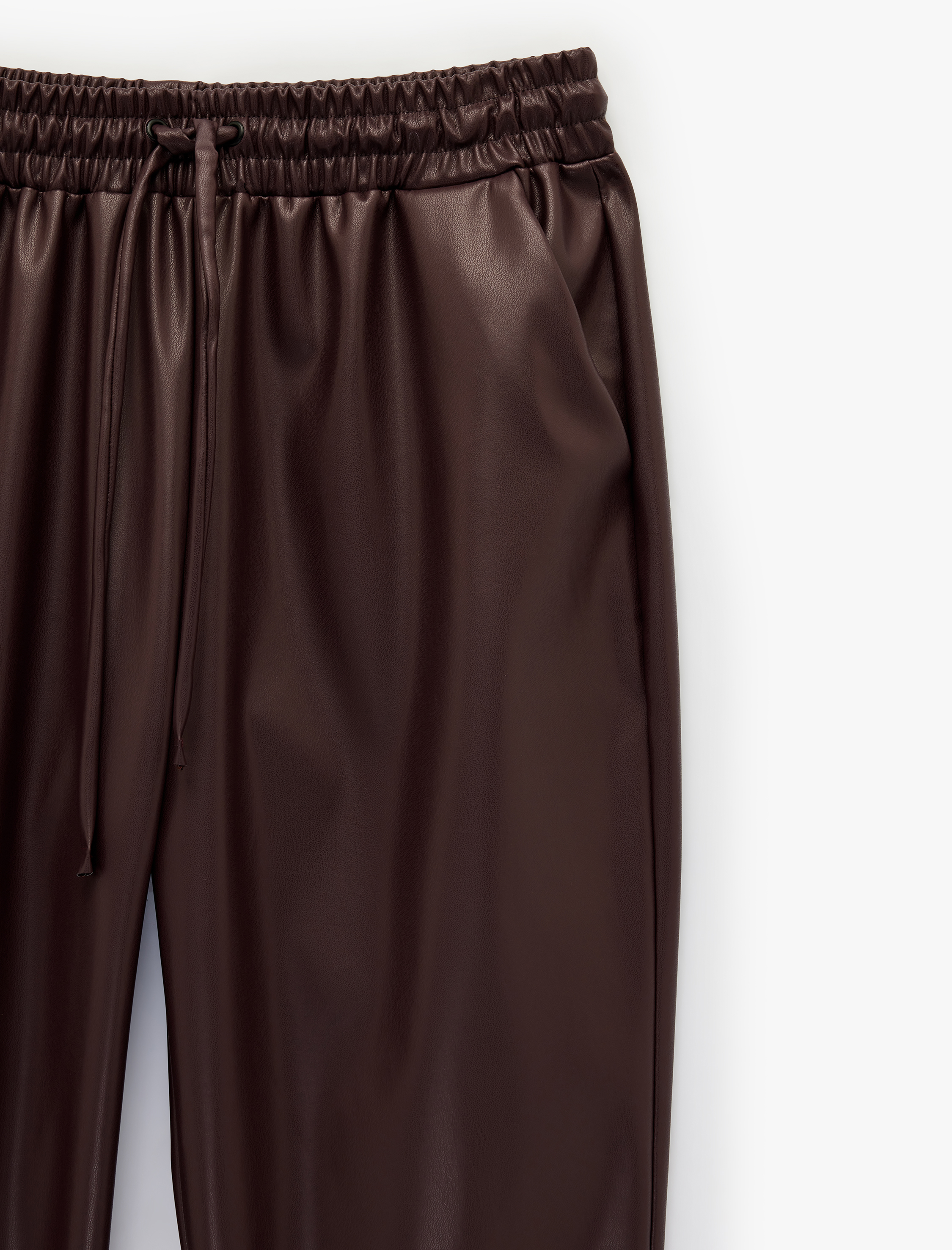   Beli Lastikli Yan Cepli Cigarette Suni Deri Pantolon