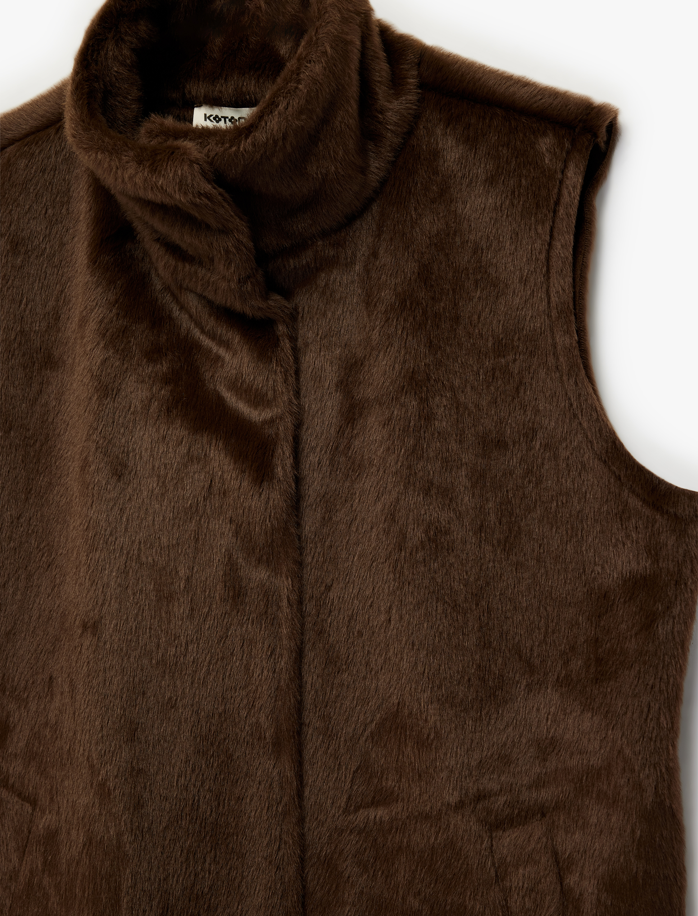   Çıt Çıt Düğme Detaylı Kolsuz Oversize Dik Yaka Suni Kürk Yelek