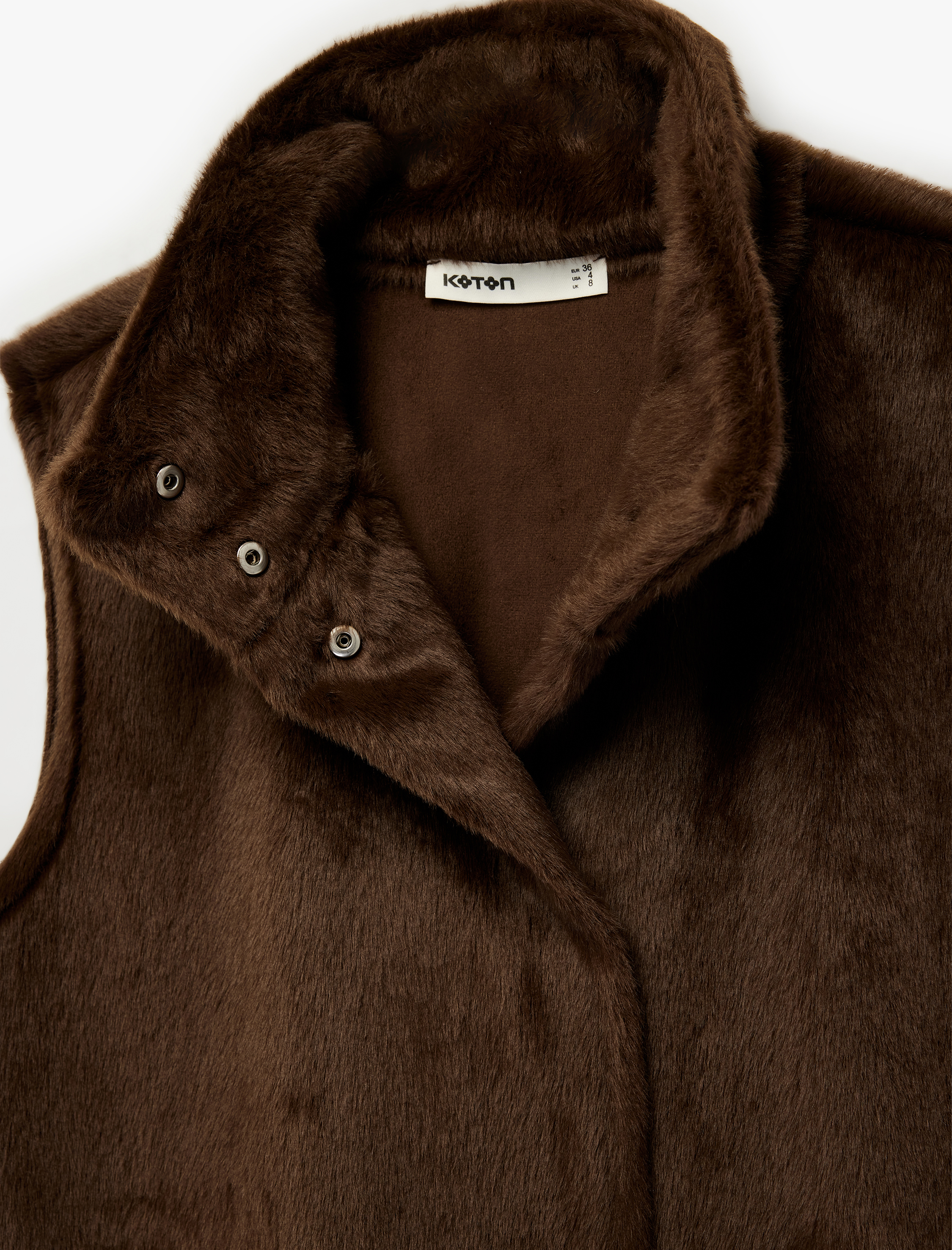   Çıt Çıt Düğme Detaylı Kolsuz Oversize Dik Yaka Suni Kürk Yelek