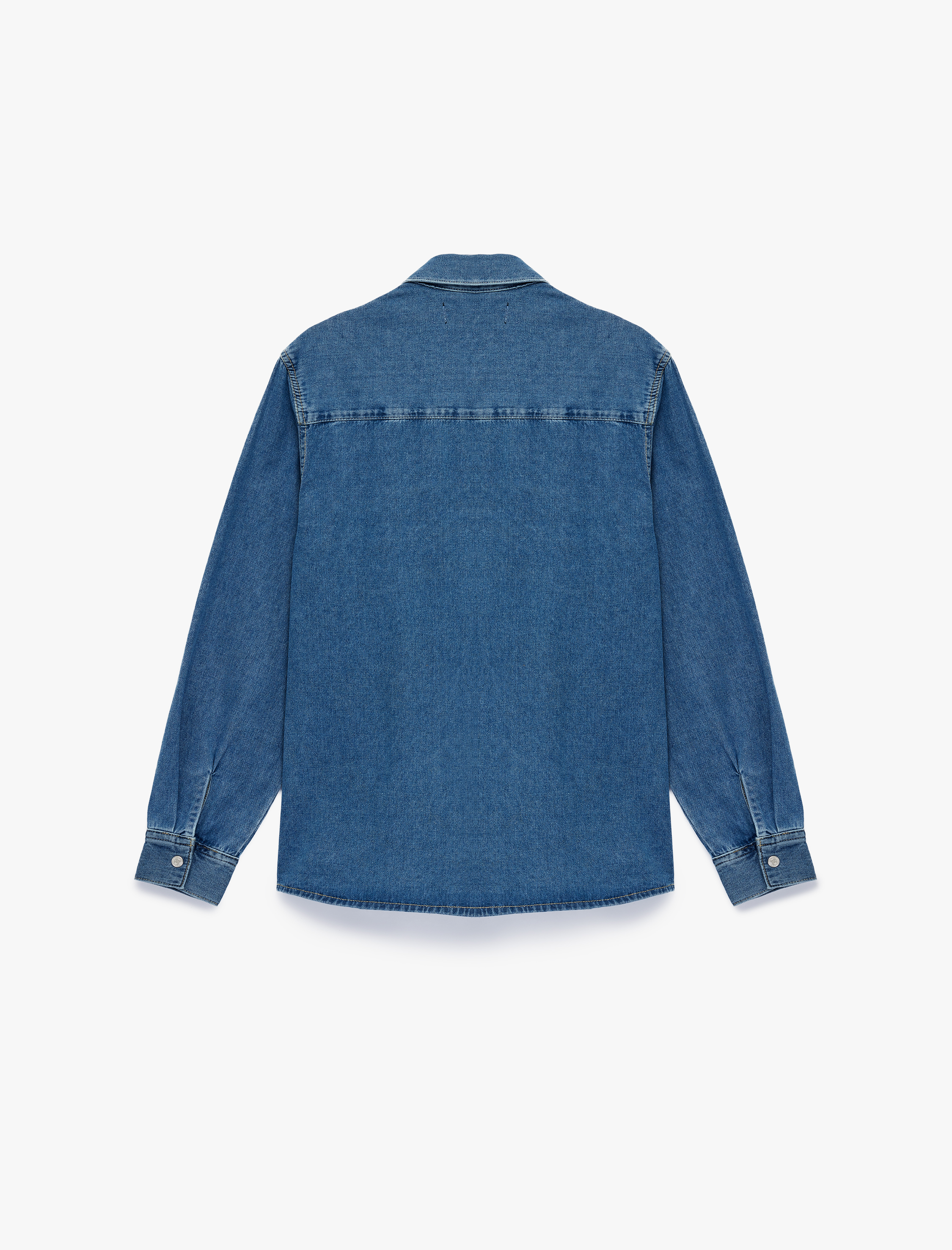   Rahat Kalıp Uzun Kollu Düğmeli Kapaklı Cepli Klasik Yaka Pamuklu Jean Gömlek