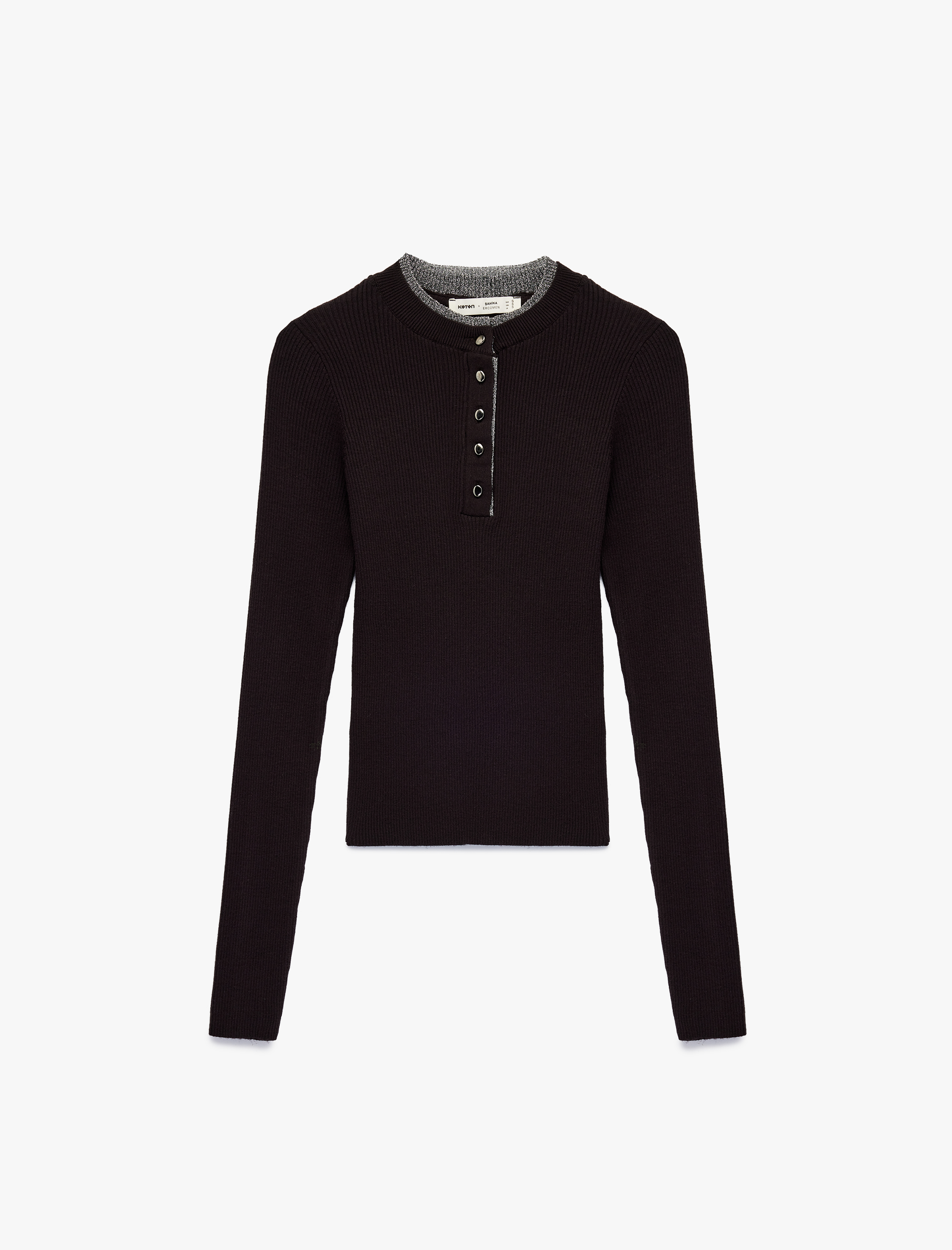   Koton X Şahika Ercümen - Uzun Kollu Yarım Düğmeli Çift Yuvarlak Yaka Triko Kazak