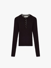 Koton X Şahika Ercümen - Uzun Kollu Yarım Düğmeli Çift Yuvarlak Yaka Triko Kazak