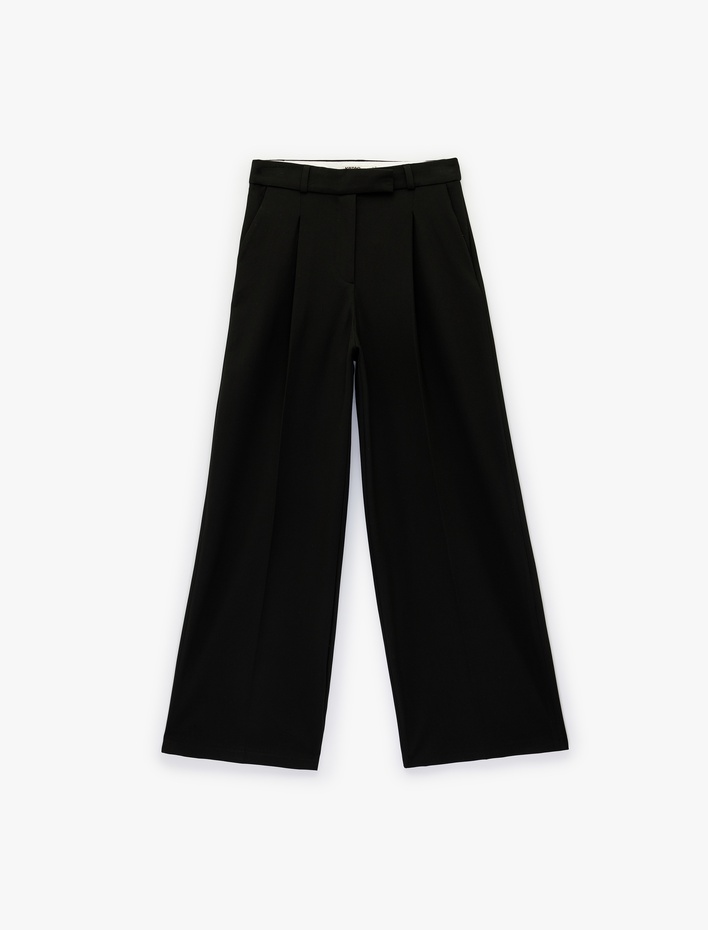  Cep Detaylı Normal Bel Geniş Paça Palazzo Pantolon