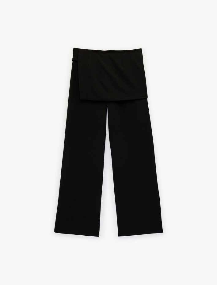  Yüksek Bel Uzun Bol Paça Kumaş Etek Pantolon