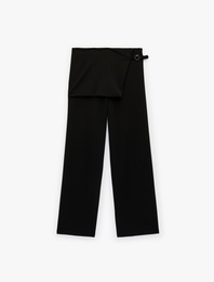 Yüksek Bel Uzun Bol Paça Kumaş Etek Pantolon